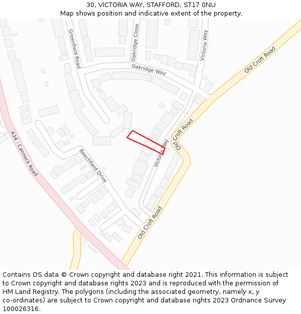 30, VICTORIA WAY, STAFFORD, ST17 0NU: Location map and indicative extent of plot