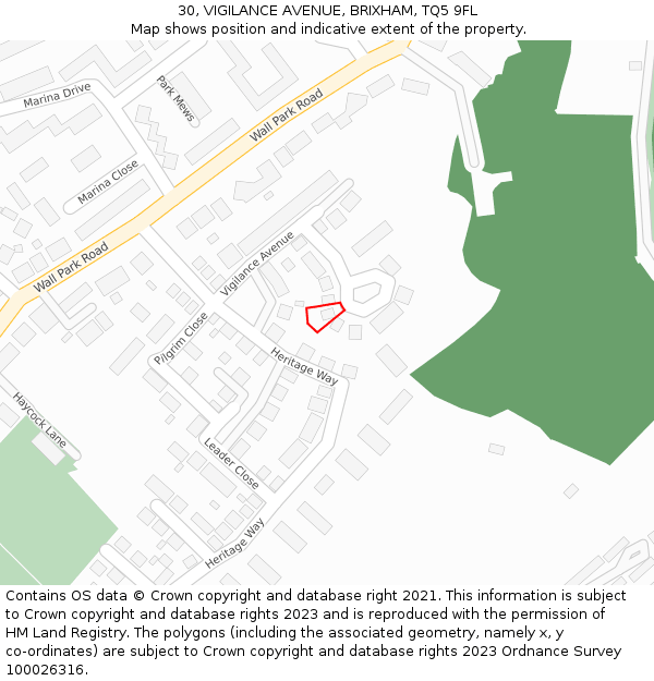 30, VIGILANCE AVENUE, BRIXHAM, TQ5 9FL: Location map and indicative extent of plot