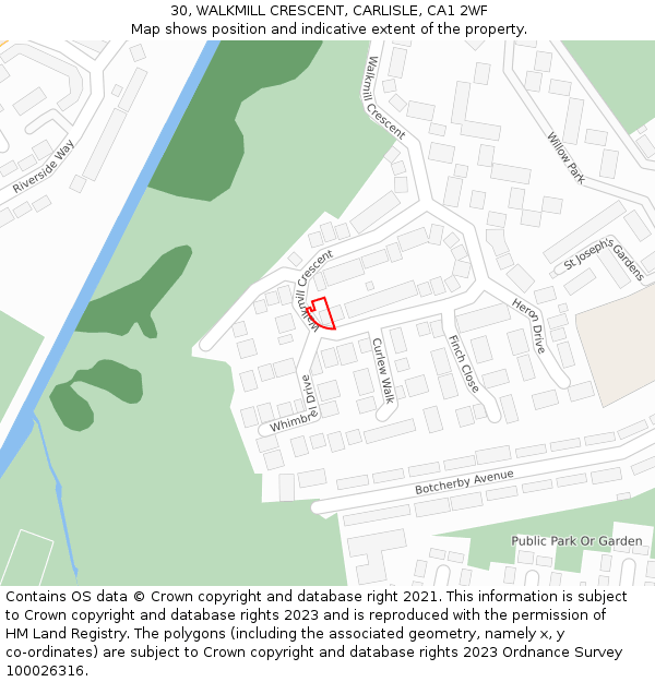 30, WALKMILL CRESCENT, CARLISLE, CA1 2WF: Location map and indicative extent of plot