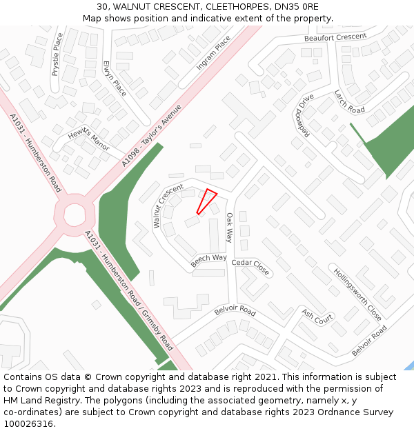 30, WALNUT CRESCENT, CLEETHORPES, DN35 0RE: Location map and indicative extent of plot