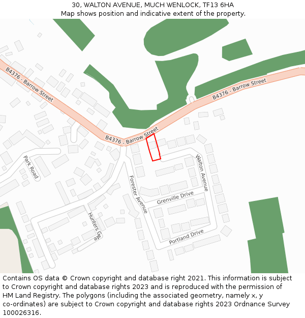 30, WALTON AVENUE, MUCH WENLOCK, TF13 6HA: Location map and indicative extent of plot