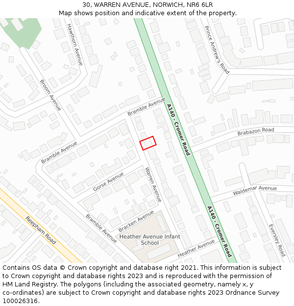 30, WARREN AVENUE, NORWICH, NR6 6LR: Location map and indicative extent of plot