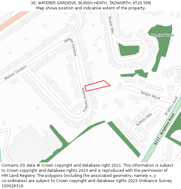 30, WATERER GARDENS, BURGH HEATH, TADWORTH, KT20 5PB: Location map and indicative extent of plot