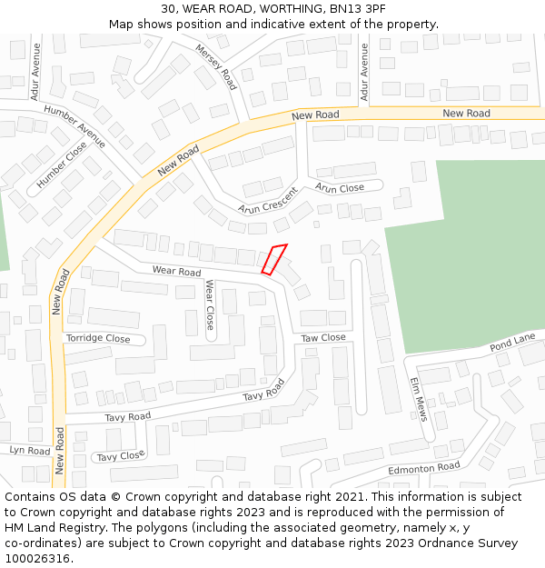 30, WEAR ROAD, WORTHING, BN13 3PF: Location map and indicative extent of plot