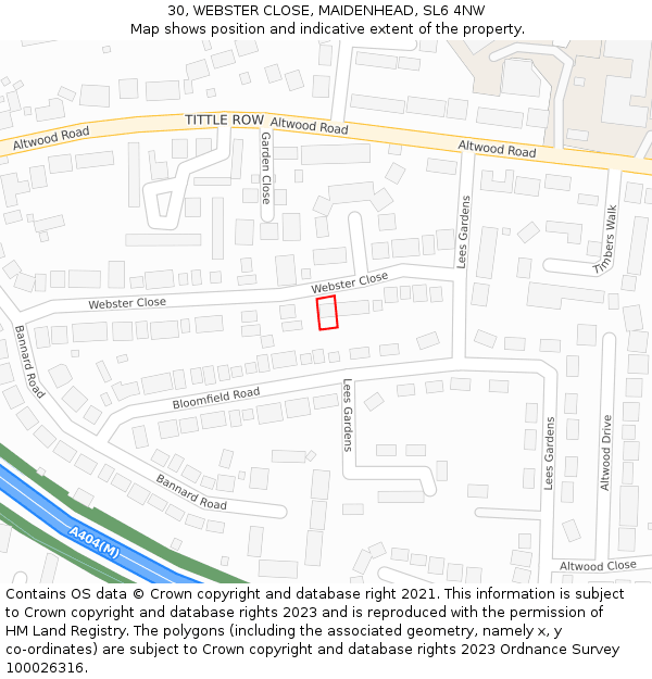 30, WEBSTER CLOSE, MAIDENHEAD, SL6 4NW: Location map and indicative extent of plot