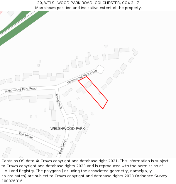 30, WELSHWOOD PARK ROAD, COLCHESTER, CO4 3HZ: Location map and indicative extent of plot
