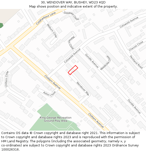 30, WENDOVER WAY, BUSHEY, WD23 4QD: Location map and indicative extent of plot