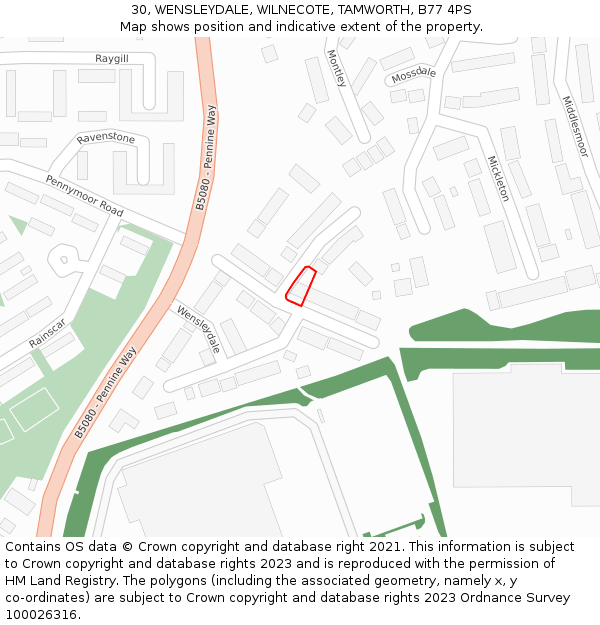 30, WENSLEYDALE, WILNECOTE, TAMWORTH, B77 4PS: Location map and indicative extent of plot