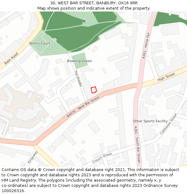 30, WEST BAR STREET, BANBURY, OX16 9RR: Location map and indicative extent of plot