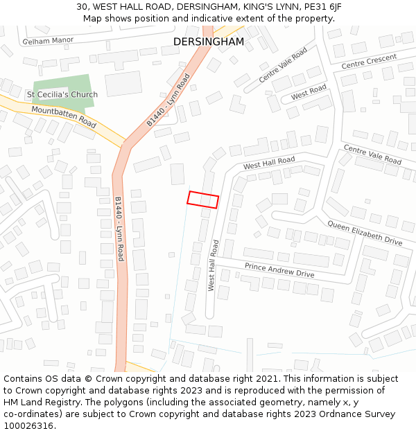 30, WEST HALL ROAD, DERSINGHAM, KING'S LYNN, PE31 6JF: Location map and indicative extent of plot