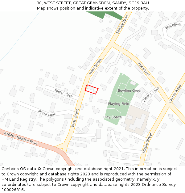 30, WEST STREET, GREAT GRANSDEN, SANDY, SG19 3AU: Location map and indicative extent of plot