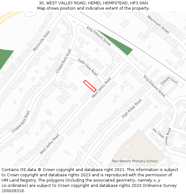30, WEST VALLEY ROAD, HEMEL HEMPSTEAD, HP3 0AN: Location map and indicative extent of plot