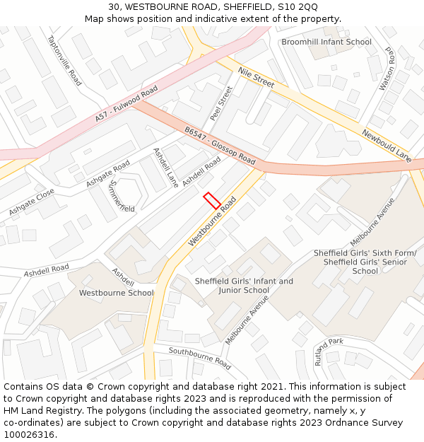 30, WESTBOURNE ROAD, SHEFFIELD, S10 2QQ: Location map and indicative extent of plot