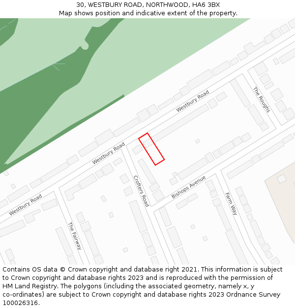 30, WESTBURY ROAD, NORTHWOOD, HA6 3BX: Location map and indicative extent of plot