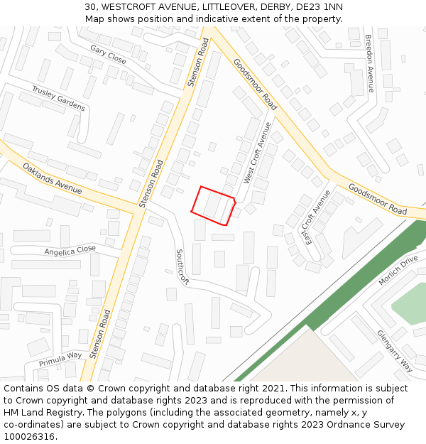 30, WESTCROFT AVENUE, LITTLEOVER, DERBY, DE23 1NN: Location map and indicative extent of plot