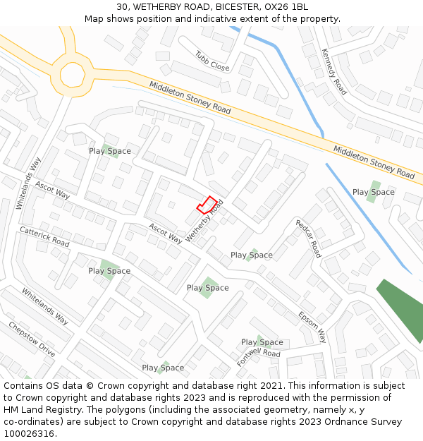 30, WETHERBY ROAD, BICESTER, OX26 1BL: Location map and indicative extent of plot
