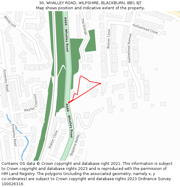 30, WHALLEY ROAD, WILPSHIRE, BLACKBURN, BB1 9JT: Location map and indicative extent of plot