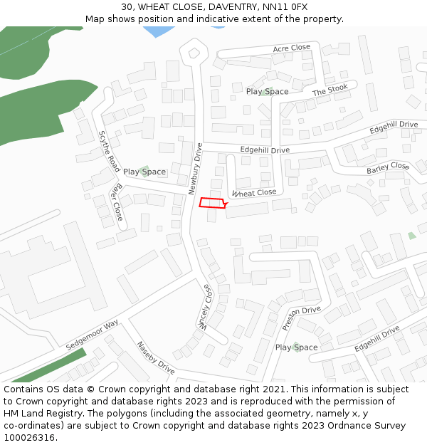 30, WHEAT CLOSE, DAVENTRY, NN11 0FX: Location map and indicative extent of plot