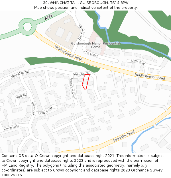 30, WHINCHAT TAIL, GUISBOROUGH, TS14 8PW: Location map and indicative extent of plot