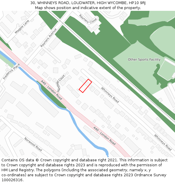 30, WHINNEYS ROAD, LOUDWATER, HIGH WYCOMBE, HP10 9RJ: Location map and indicative extent of plot