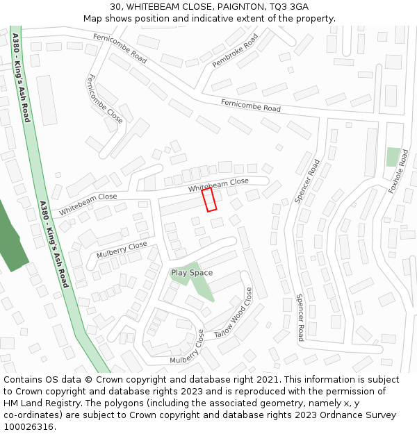 30, WHITEBEAM CLOSE, PAIGNTON, TQ3 3GA: Location map and indicative extent of plot