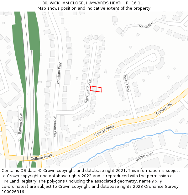 30, WICKHAM CLOSE, HAYWARDS HEATH, RH16 1UH: Location map and indicative extent of plot