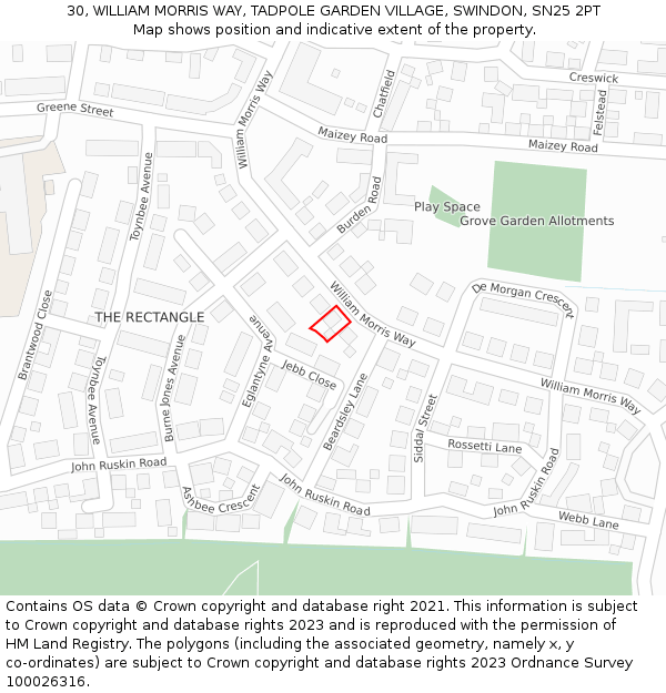 30, WILLIAM MORRIS WAY, TADPOLE GARDEN VILLAGE, SWINDON, SN25 2PT: Location map and indicative extent of plot