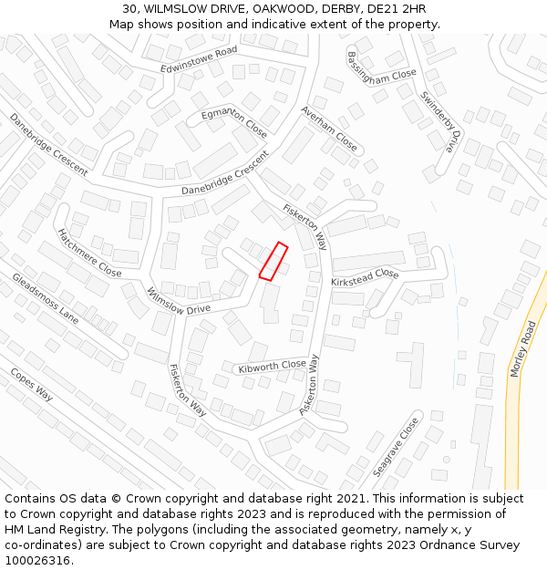 30, WILMSLOW DRIVE, OAKWOOD, DERBY, DE21 2HR: Location map and indicative extent of plot