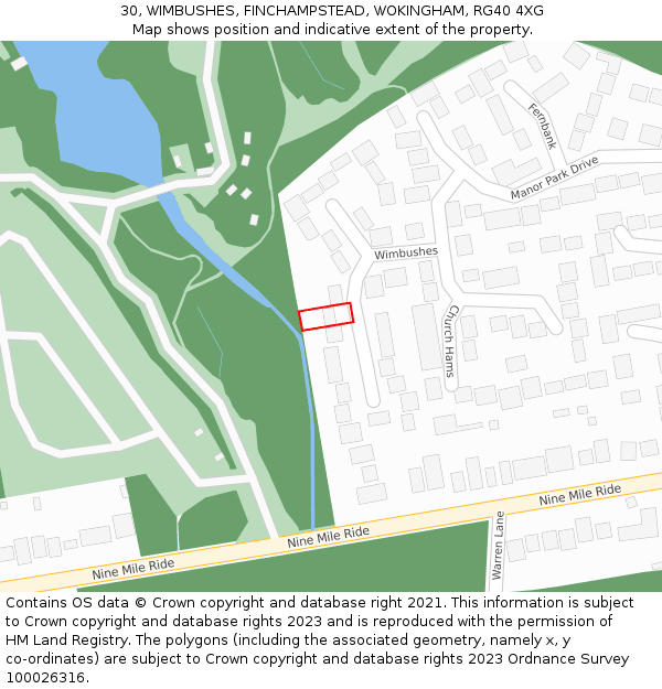 30, WIMBUSHES, FINCHAMPSTEAD, WOKINGHAM, RG40 4XG: Location map and indicative extent of plot