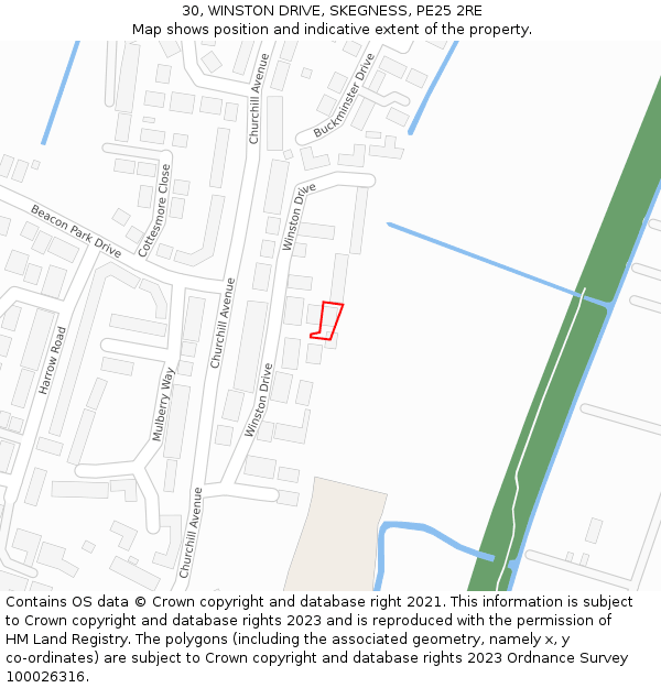 30, WINSTON DRIVE, SKEGNESS, PE25 2RE: Location map and indicative extent of plot