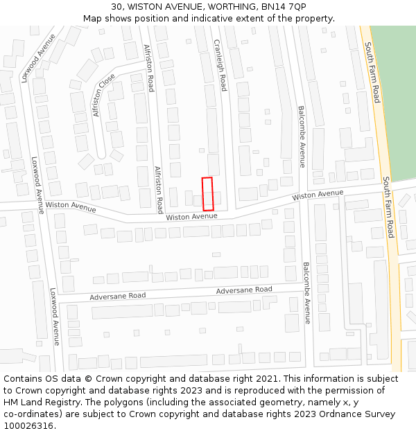 30, WISTON AVENUE, WORTHING, BN14 7QP: Location map and indicative extent of plot