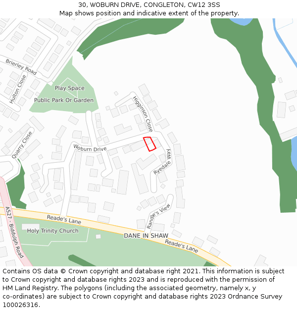 30, WOBURN DRIVE, CONGLETON, CW12 3SS: Location map and indicative extent of plot