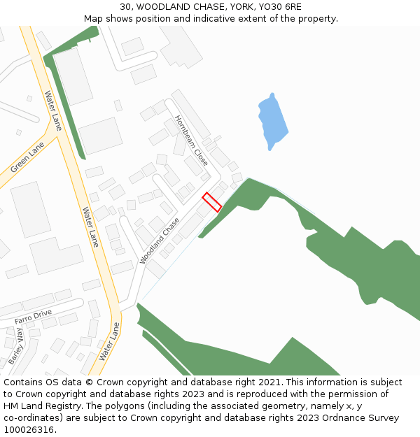 30, WOODLAND CHASE, YORK, YO30 6RE: Location map and indicative extent of plot