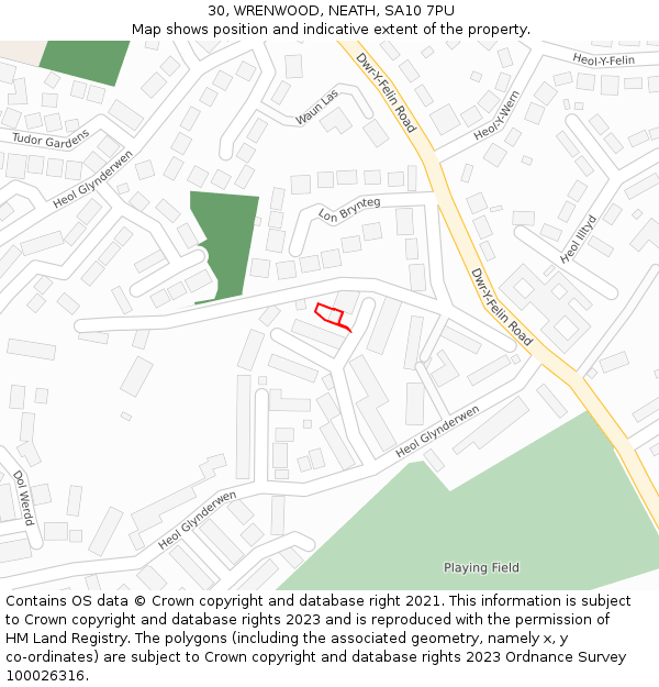 30, WRENWOOD, NEATH, SA10 7PU: Location map and indicative extent of plot