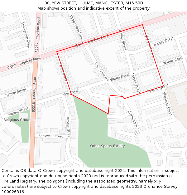 30, YEW STREET, HULME, MANCHESTER, M15 5RB: Location map and indicative extent of plot