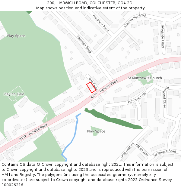 300, HARWICH ROAD, COLCHESTER, CO4 3DL: Location map and indicative extent of plot