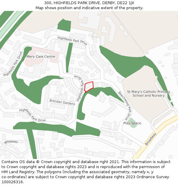 300, HIGHFIELDS PARK DRIVE, DERBY, DE22 1JX: Location map and indicative extent of plot