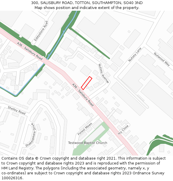 300, SALISBURY ROAD, TOTTON, SOUTHAMPTON, SO40 3ND: Location map and indicative extent of plot