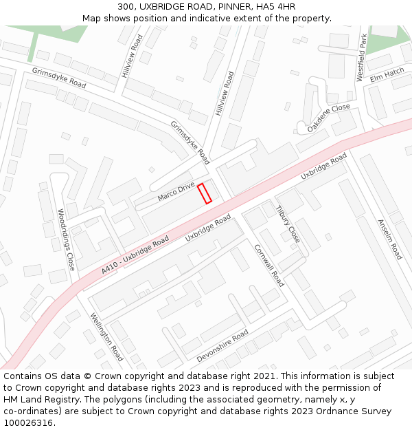 300, UXBRIDGE ROAD, PINNER, HA5 4HR: Location map and indicative extent of plot