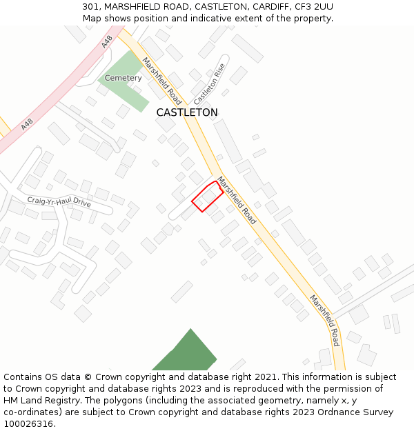 301, MARSHFIELD ROAD, CASTLETON, CARDIFF, CF3 2UU: Location map and indicative extent of plot