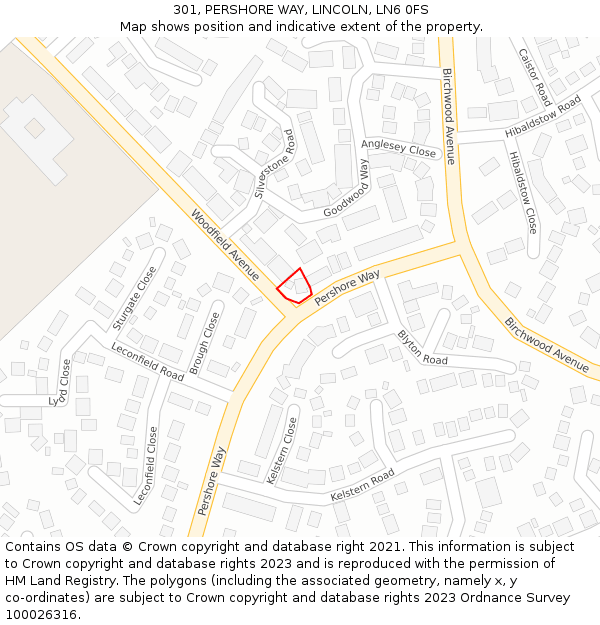 301, PERSHORE WAY, LINCOLN, LN6 0FS: Location map and indicative extent of plot