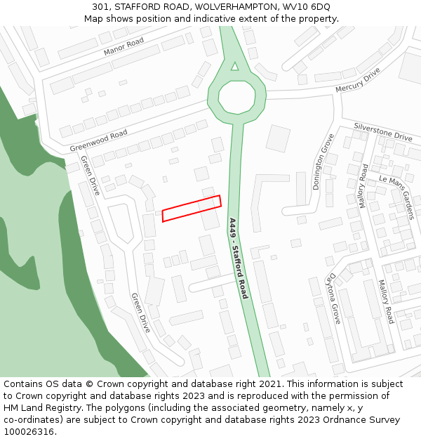 301, STAFFORD ROAD, WOLVERHAMPTON, WV10 6DQ: Location map and indicative extent of plot