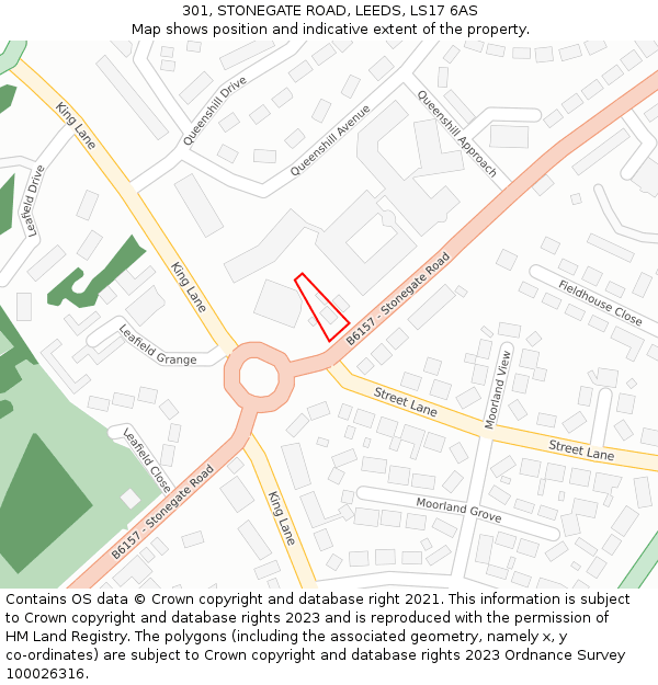 301, STONEGATE ROAD, LEEDS, LS17 6AS: Location map and indicative extent of plot