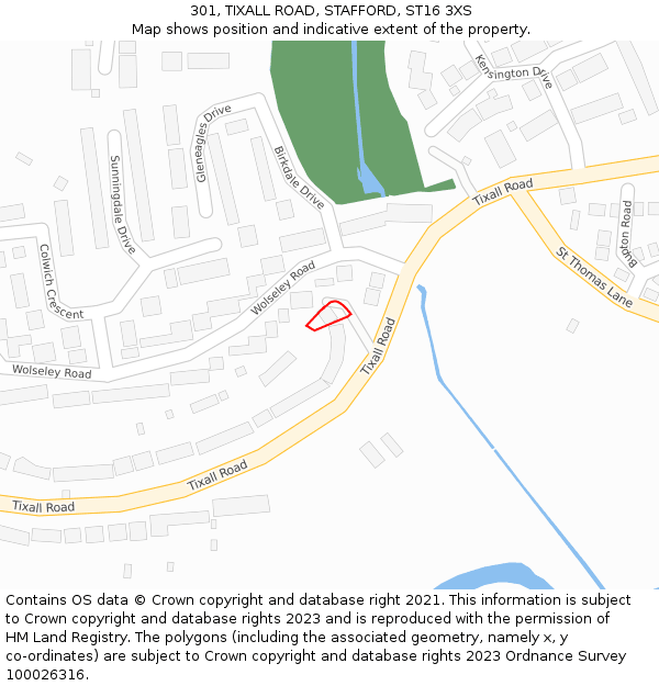 301, TIXALL ROAD, STAFFORD, ST16 3XS: Location map and indicative extent of plot