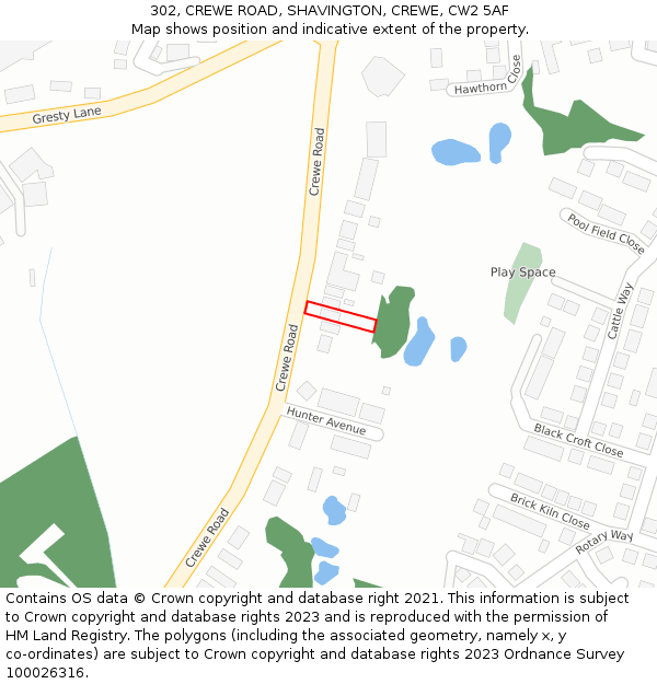 302, CREWE ROAD, SHAVINGTON, CREWE, CW2 5AF: Location map and indicative extent of plot