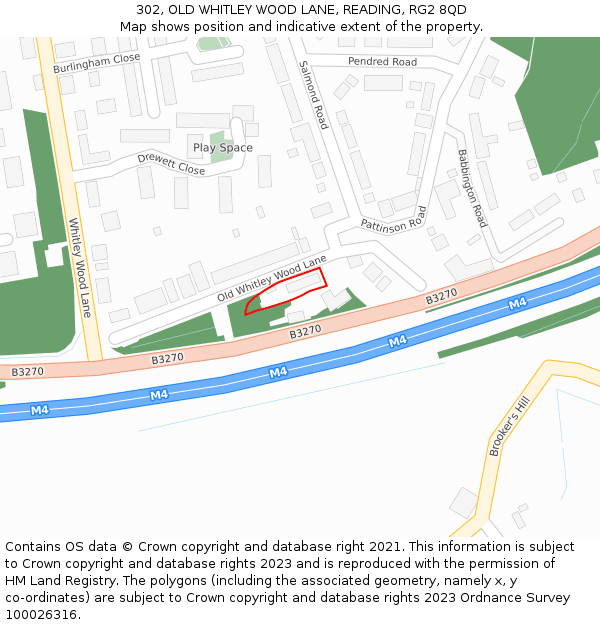302, OLD WHITLEY WOOD LANE, READING, RG2 8QD: Location map and indicative extent of plot