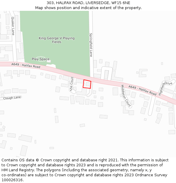 303, HALIFAX ROAD, LIVERSEDGE, WF15 6NE: Location map and indicative extent of plot