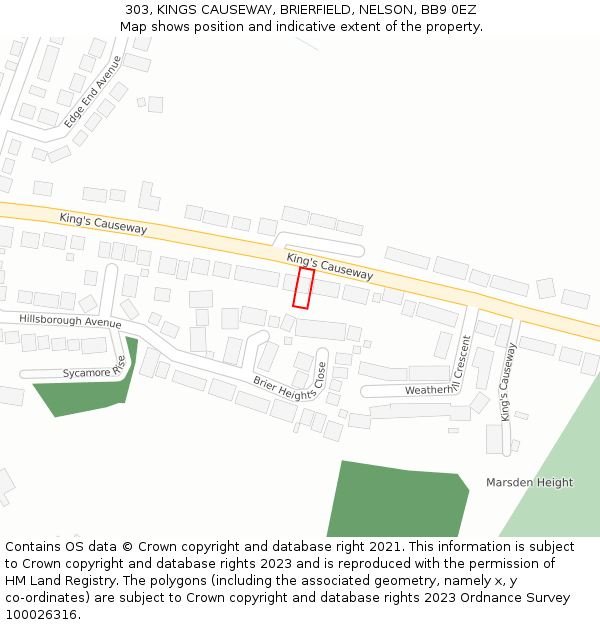 303, KINGS CAUSEWAY, BRIERFIELD, NELSON, BB9 0EZ: Location map and indicative extent of plot