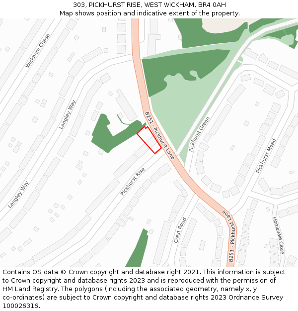 303, PICKHURST RISE, WEST WICKHAM, BR4 0AH: Location map and indicative extent of plot