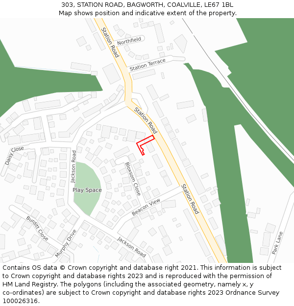 303, STATION ROAD, BAGWORTH, COALVILLE, LE67 1BL: Location map and indicative extent of plot